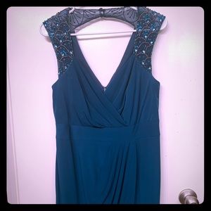 Green sequined knee length cocktail dress